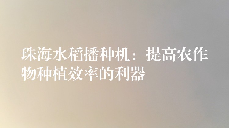 珠海水稻播种机：提高农作物种植效率的利器